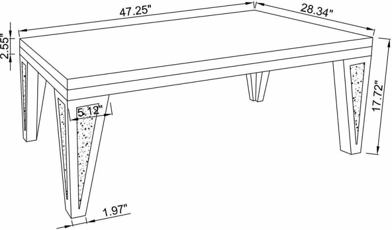 Victoria 47.2″ Glam Mirror & Glass Top Coffee Table – Silver Metal With Diamond Look Legs Coffee Tables