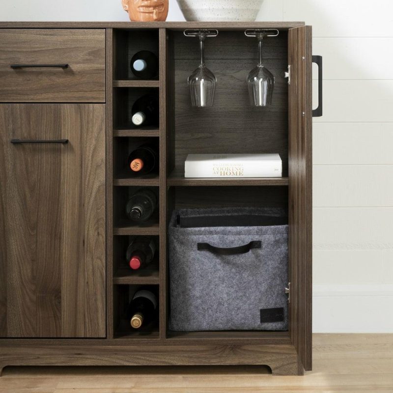 Vietti Bar Cabinet And Bottle Storage – Natural Walnut Buffets, Servers And Cabinets