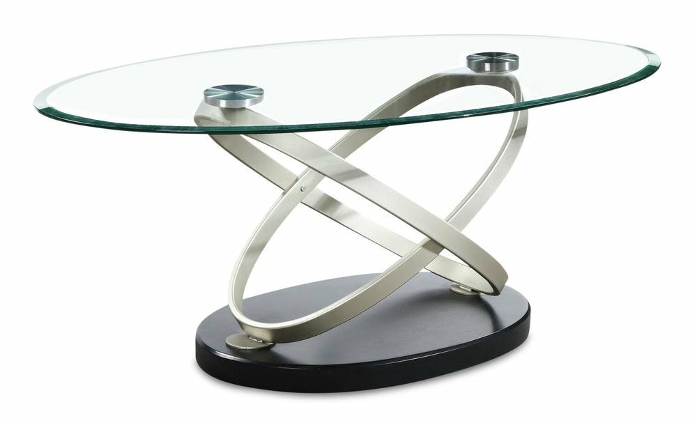 Vikki 48″ Modern Oval Glass Top Coffee Table – Glass With Metal Base Coffee Tables