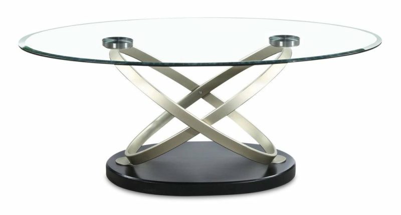 Vikki 48″ Modern Oval Glass Top Coffee Table – Glass With Metal Base Coffee Tables