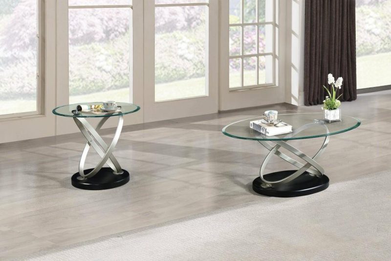 Vikki 48″ Modern Oval Glass Top Coffee Table – Glass With Metal Base Coffee Tables