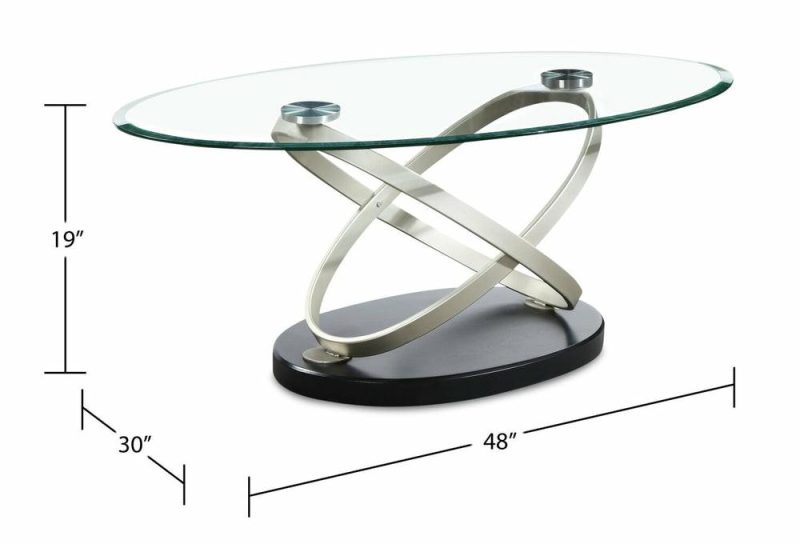 Vikki 48″ Modern Oval Glass Top Coffee Table – Glass With Metal Base Coffee Tables