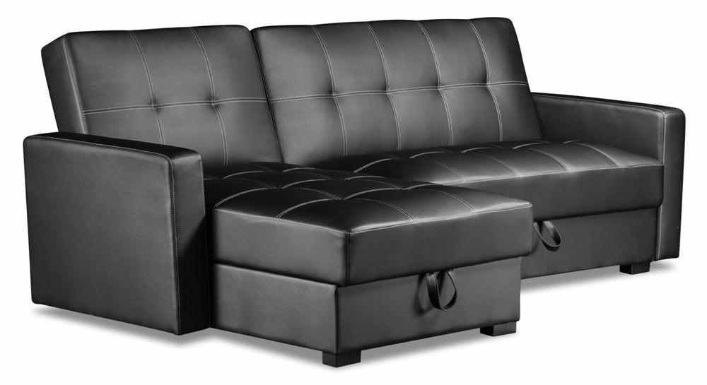 Weston 2-Piece Leather-Look Fabric Left-Facing Futon Sectional – Black Furniture