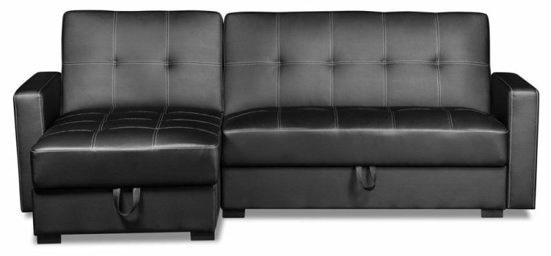 Weston 2-Piece Leather-Look Fabric Left-Facing Futon Sectional – Black Furniture