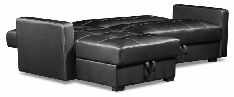 Weston 2-Piece Leather-Look Fabric Left-Facing Futon Sectional – Black Furniture