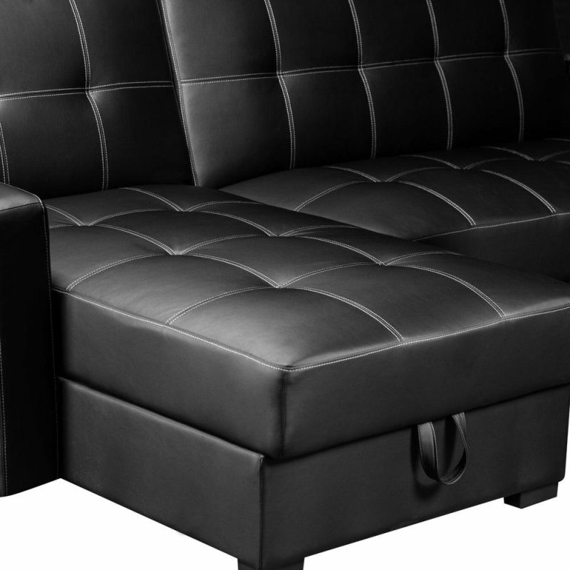 Weston 2-Piece Leather-Look Fabric Left-Facing Futon Sectional – Black Furniture