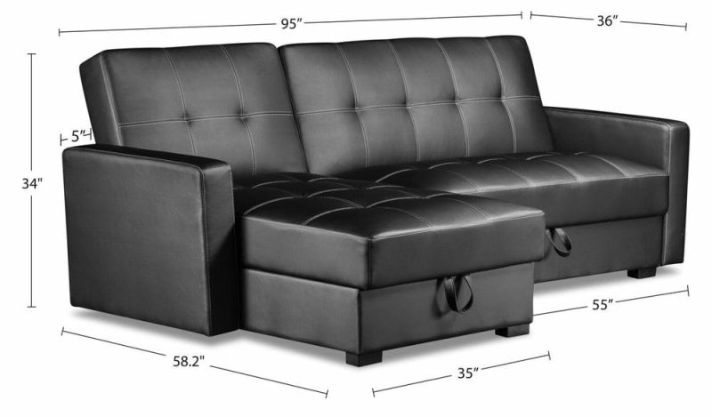 Weston 2-Piece Leather-Look Fabric Left-Facing Futon Sectional – Black Furniture