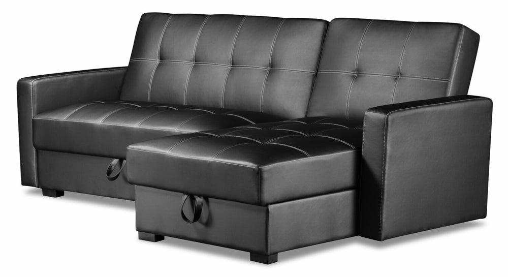 Weston 2-Piece Leather-Look Fabric Right-Facing Futon Sectional – Black Furniture