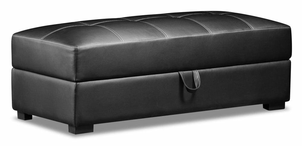 Weston Leather-Look Fabric Storage Ottoman – Black Furniture