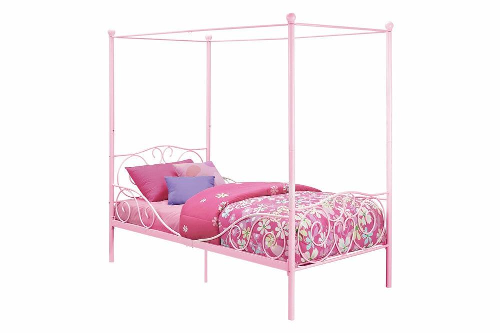 Whimsical Metal Canopy Twin Bed – Pink Bedroom