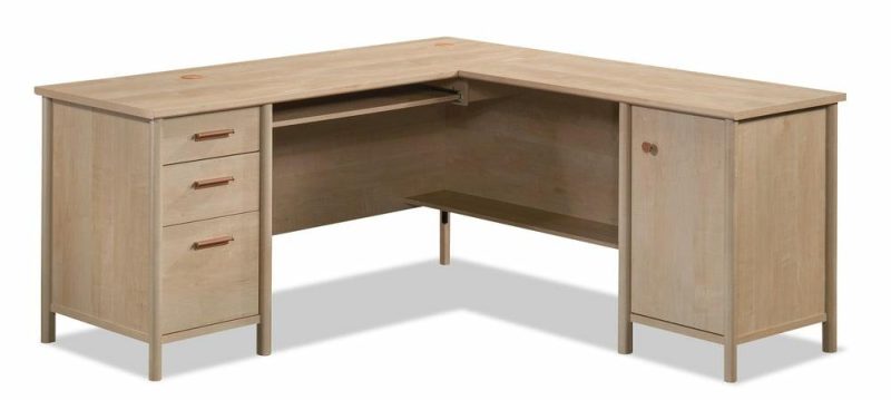 Whitaker Point 94.13″ Commercial Grade L-Shaped Desk With Storage & Keyboard Tray – Natural Maple Desks