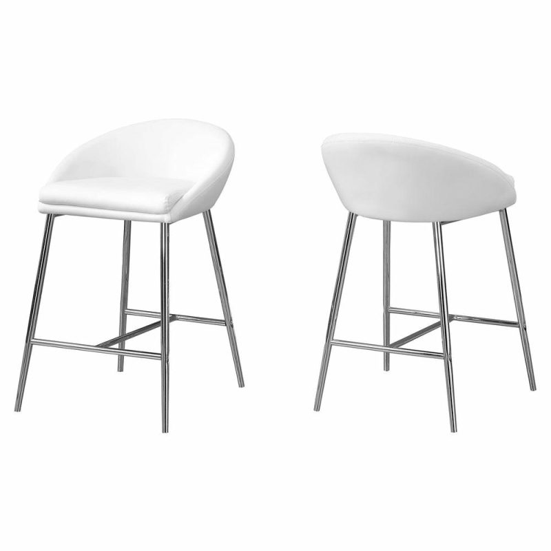 White Chrome Base Counter-Height Bar Stool – Set Of 2 Bar Stools