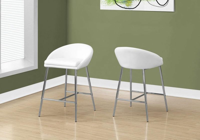 White Chrome Base Counter-Height Bar Stool – Set Of 2 Bar Stools