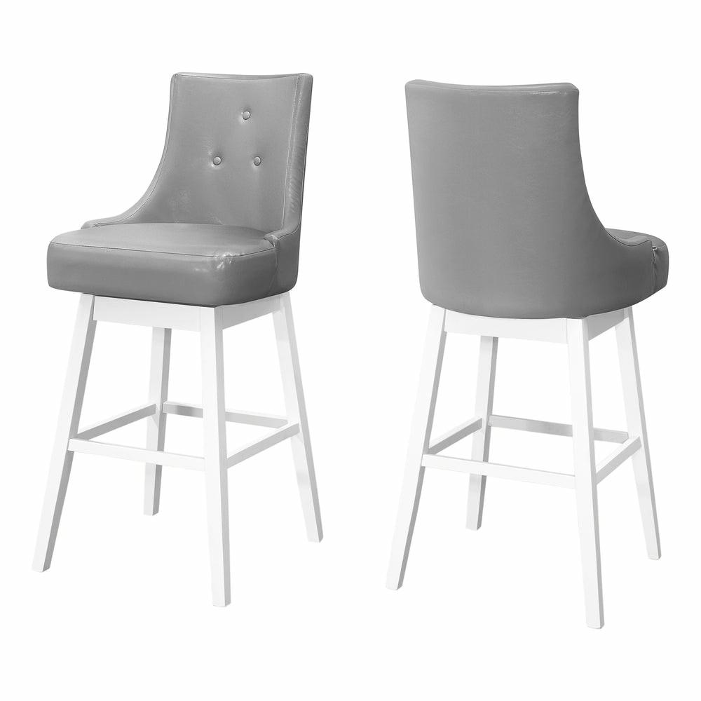 White Grey Leather-Look Bar Stool – Set Of 2 Bar Stools