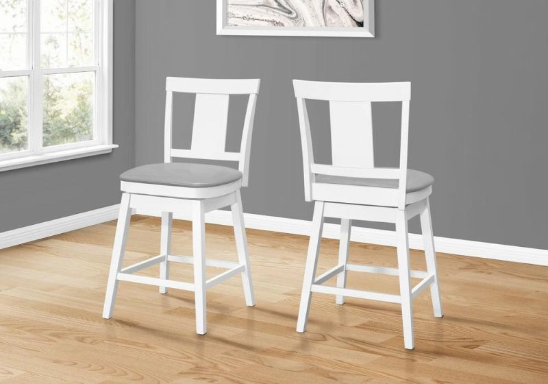 White Grey Leather-Look Bar Stool – Set Of 2 Bar Stools