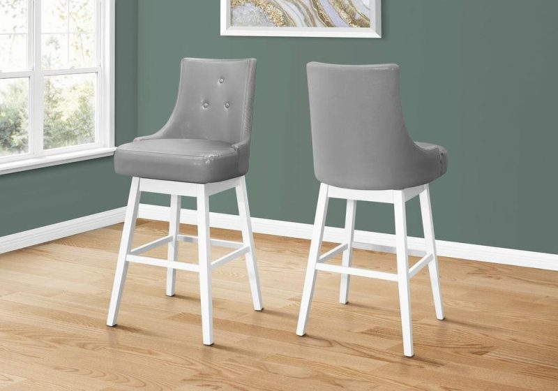 White Grey Leather-Look Bar Stool – Set Of 2 Bar Stools