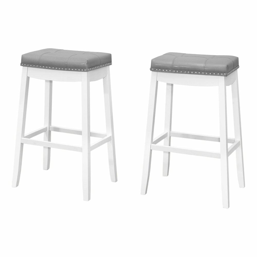 White Grey Leather-Look Silver Bar Stool – Set Of 2 Bar Stools