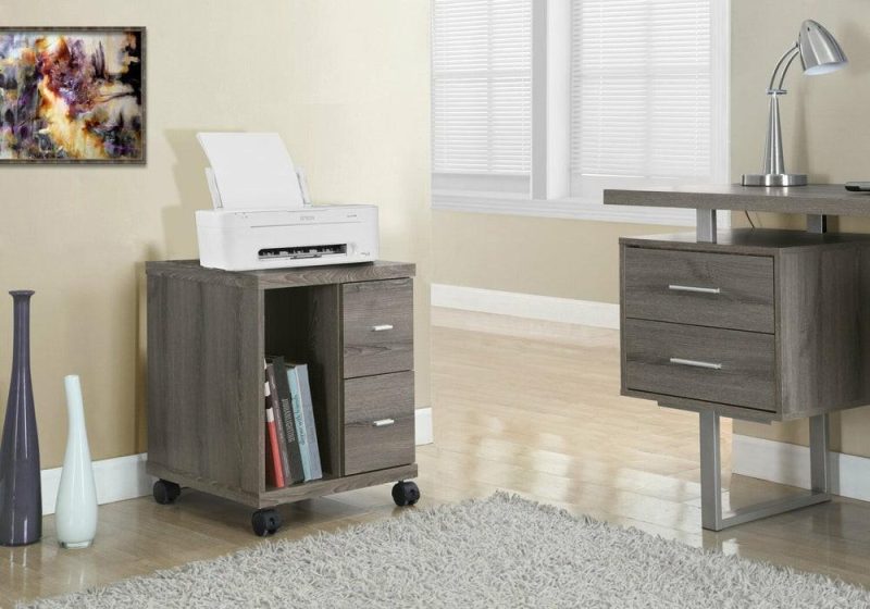 Willis 17.75″ Filing Cabinet With 2-Drawers & Open Storage On Casters – Dark Taupe Cabinets