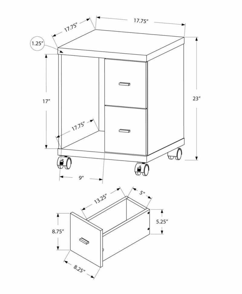 Willis 17.75″ Filing Cabinet With 2-Drawers & Open Storage On Casters – Espresso Cabinets