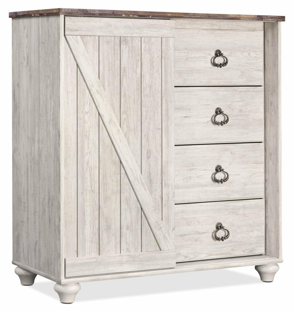 Willowton Bedroom 4-Drawer Chest With Storage Cabinet, 39″W X 46.3″H – Whitewash Bedroom