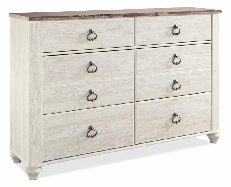 Willowton Bedroom 6-Drawer Dresser, 60.9″W X 40.6″H – Whitewash Bedroom