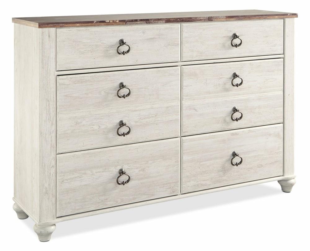 Willowton Bedroom 6-Drawer Dresser, 60.9″W X 40.6″H – Whitewash Bedroom