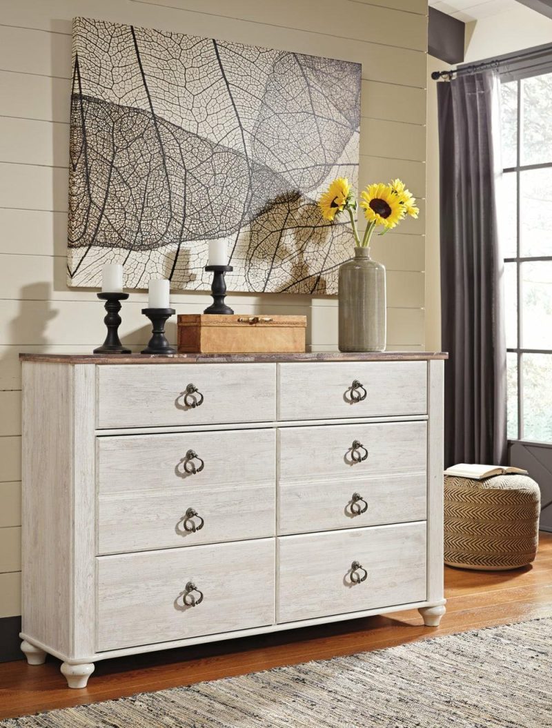 Willowton Bedroom 6-Drawer Dresser, 60.9″W X 40.6″H – Whitewash Bedroom