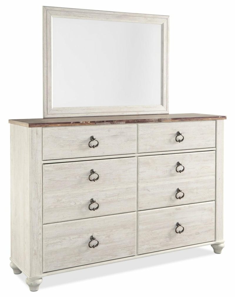 Willowton Bedroom Dresser Mirror, Attachable, Wall Hanging – Whitewash Bedroom