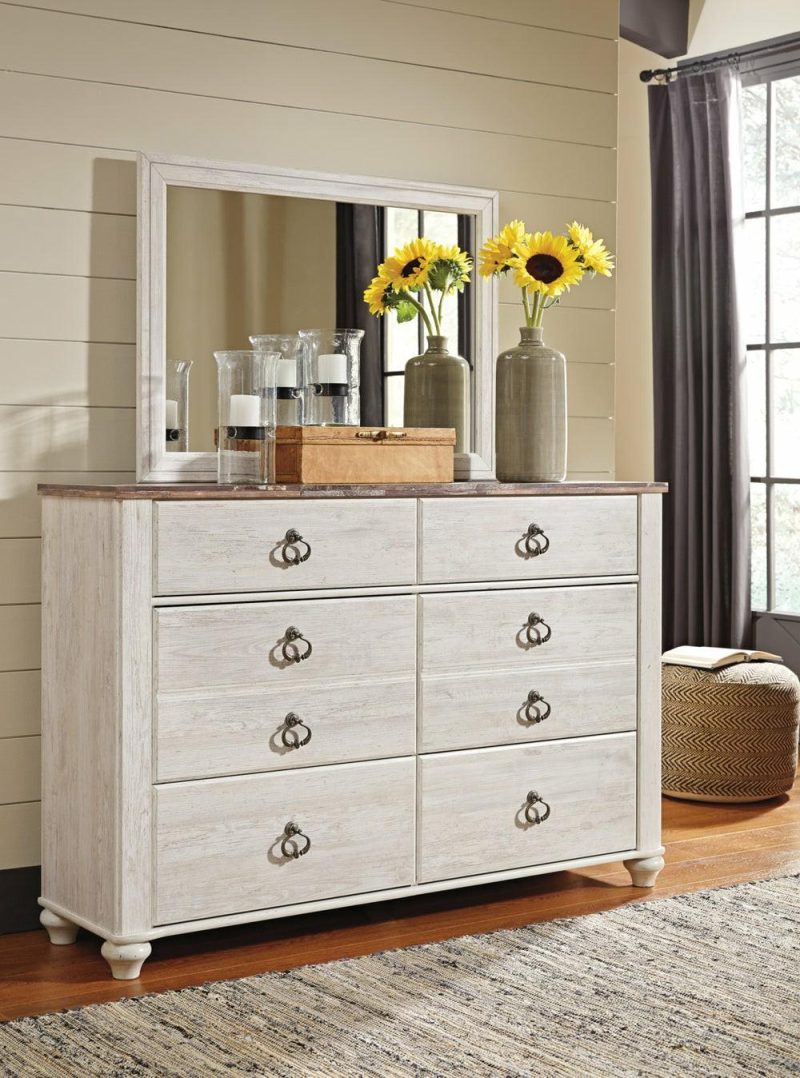 Willowton Bedroom Dresser Mirror, Attachable, Wall Hanging – Whitewash Bedroom