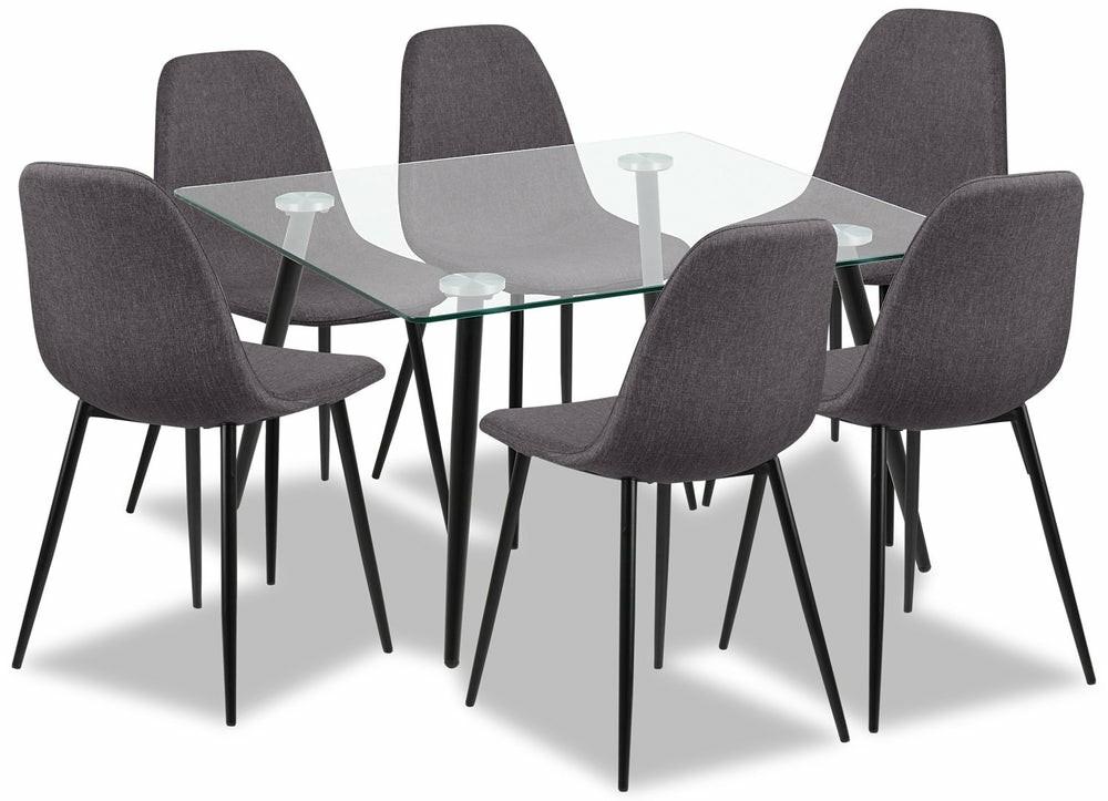 Wilma 7Pc Dining Set With Table & 6 Chairs, Glass Top, Metal, 55″W – Grey Dining Room