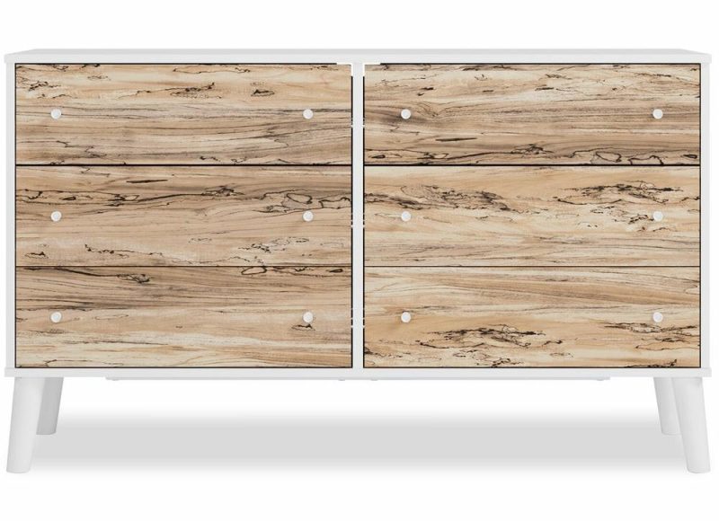 Wolf Bedroom 6-Drawer Dresser, 59″W X 33.9″H, Modern Mid-Century – Two-Tone White & Natural Bedroom