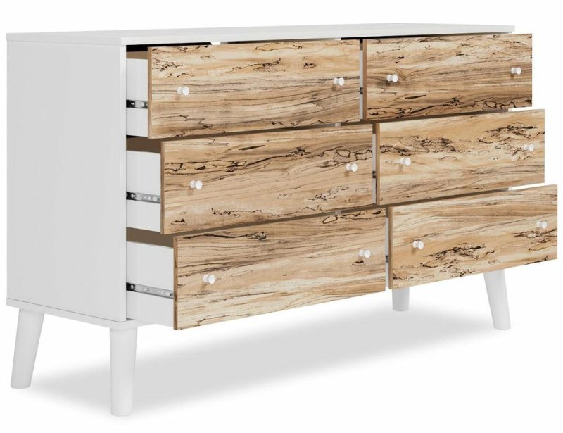 Wolf Bedroom 6-Drawer Dresser, 59″W X 33.9″H, Modern Mid-Century – Two-Tone White & Natural Bedroom