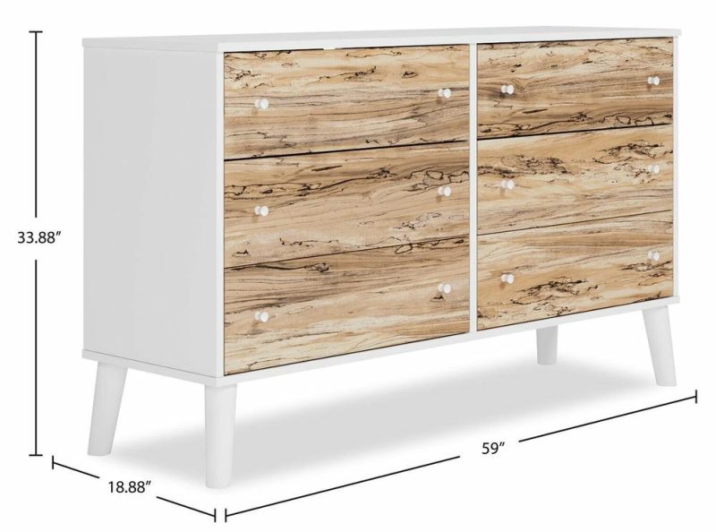 Wolf Bedroom 6-Drawer Dresser, 59″W X 33.9″H, Modern Mid-Century – Two-Tone White & Natural Bedroom