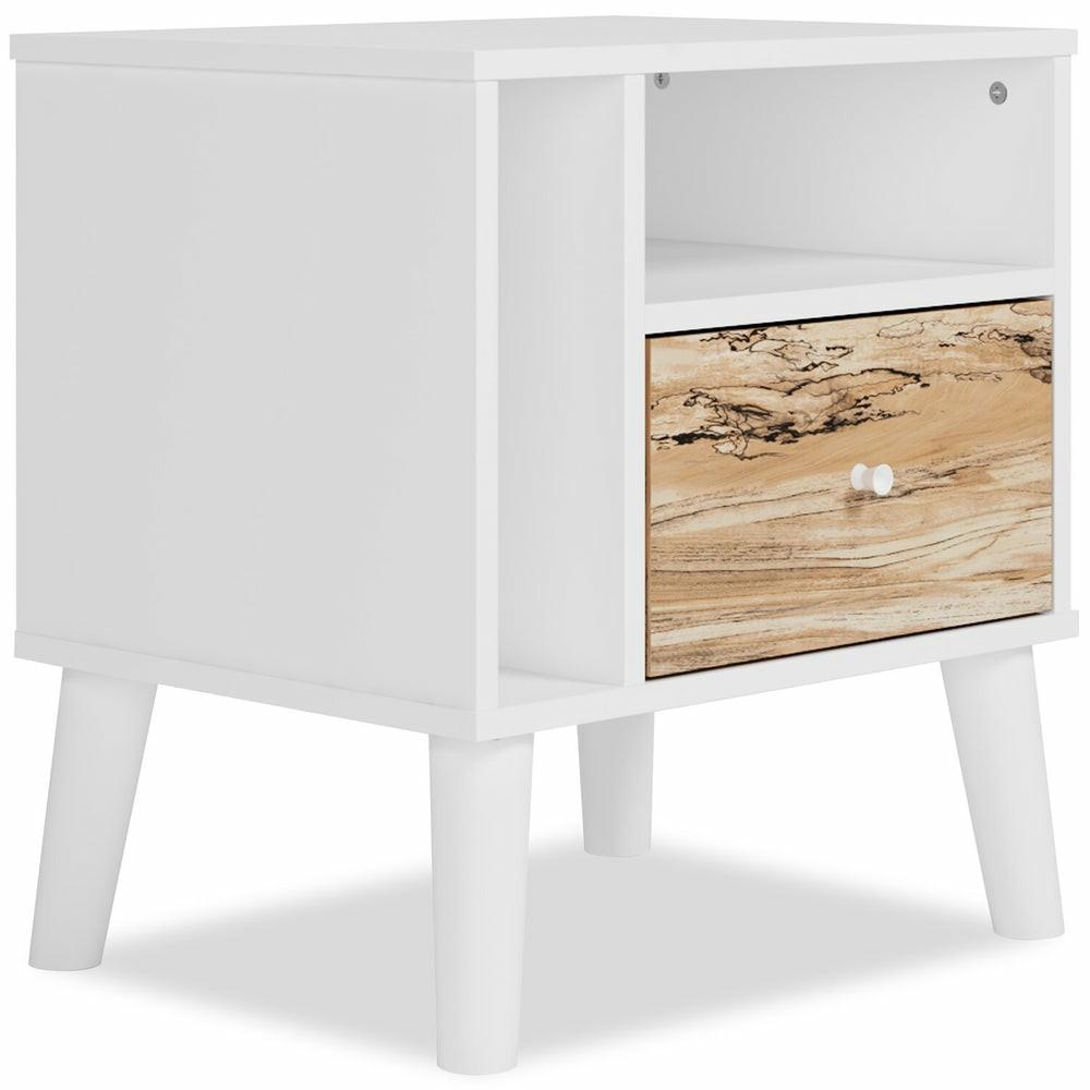 Wolf Bedside 1-Drawer Nightstand, 23.7″W X 21.9″H, Modern Mid-Century – Two-Tone White & Natural Bedroom