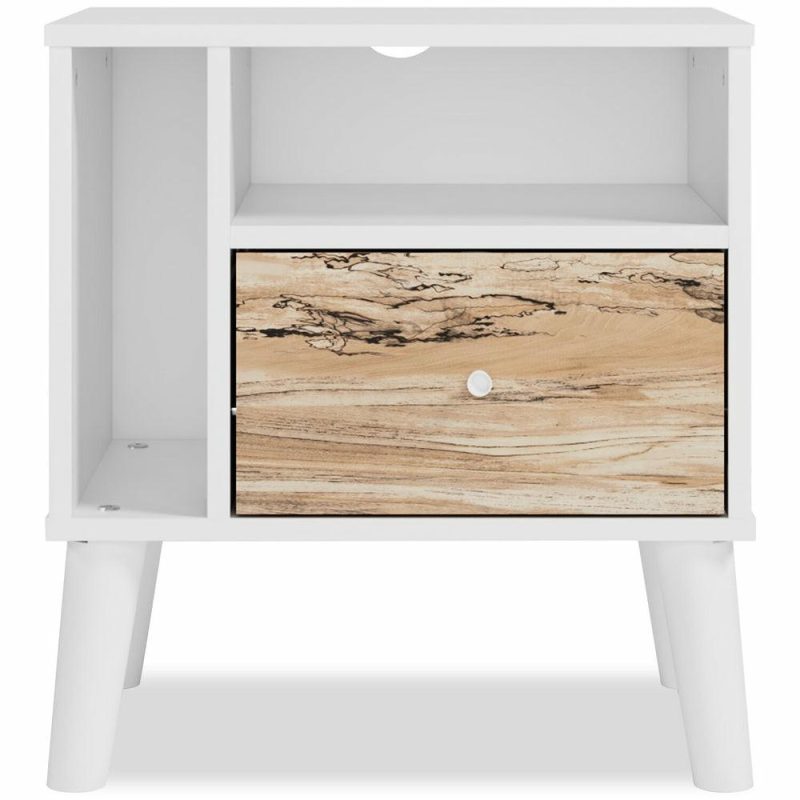 Wolf Bedside 1-Drawer Nightstand, 23.7″W X 21.9″H, Modern Mid-Century – Two-Tone White & Natural Bedroom