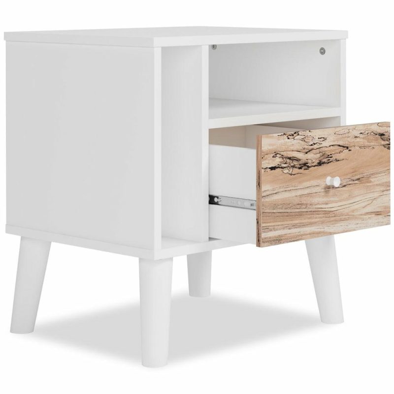 Wolf Bedside 1-Drawer Nightstand, 23.7″W X 21.9″H, Modern Mid-Century – Two-Tone White & Natural Bedroom