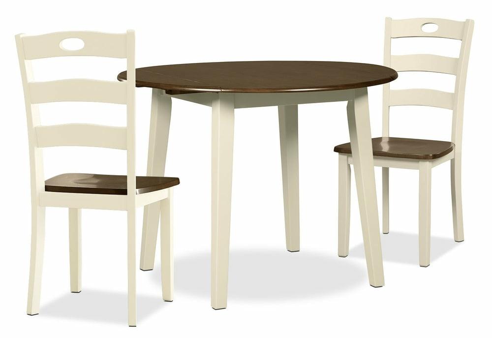 Woodanville 3Pc Drop-Leaf Dining Set With Table & 2 Chairs, 40.5″W Round – Two Tone White & Brown Dining Room