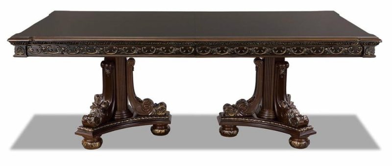 Wynn Dining Table With 84-108″W Extension, Pedestal Base – Cherry Brown Dining Room