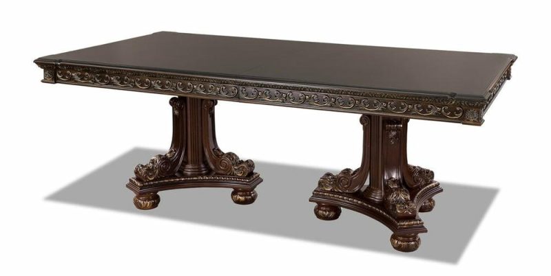 Wynn Dining Table With 84-108″W Extension, Pedestal Base – Cherry Brown Dining Room