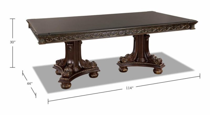 Wynn Dining Table With 84-108″W Extension, Pedestal Base – Cherry Brown Dining Room