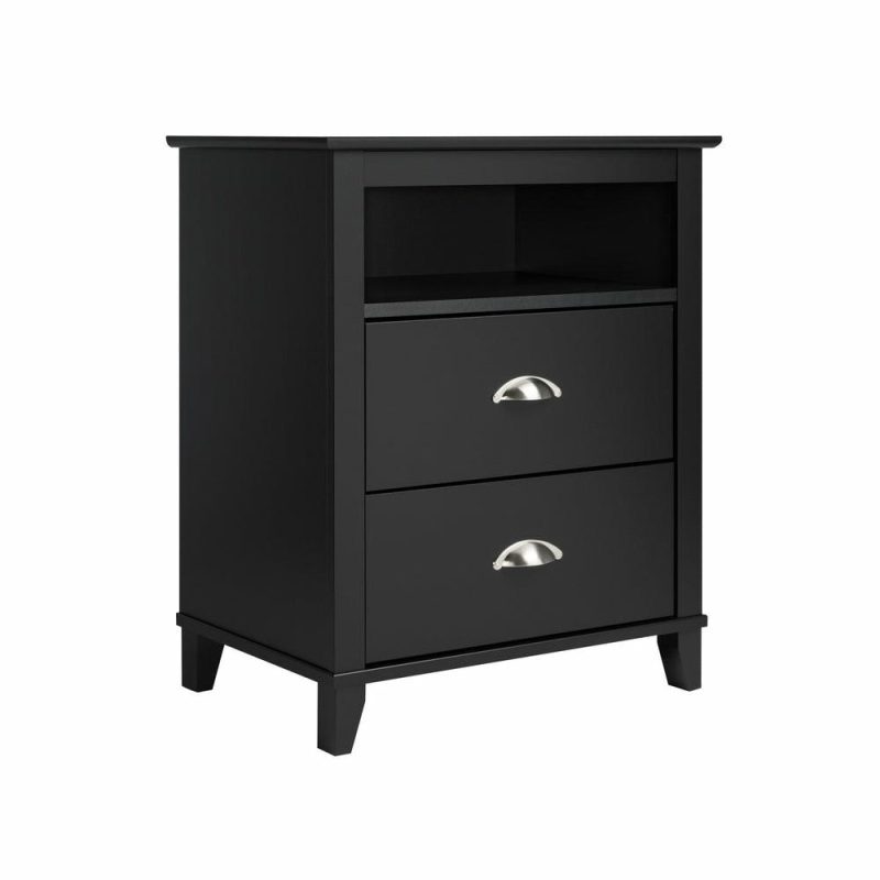 Yaletown 2-Drawer Tall Nightstand – Black Bedroom