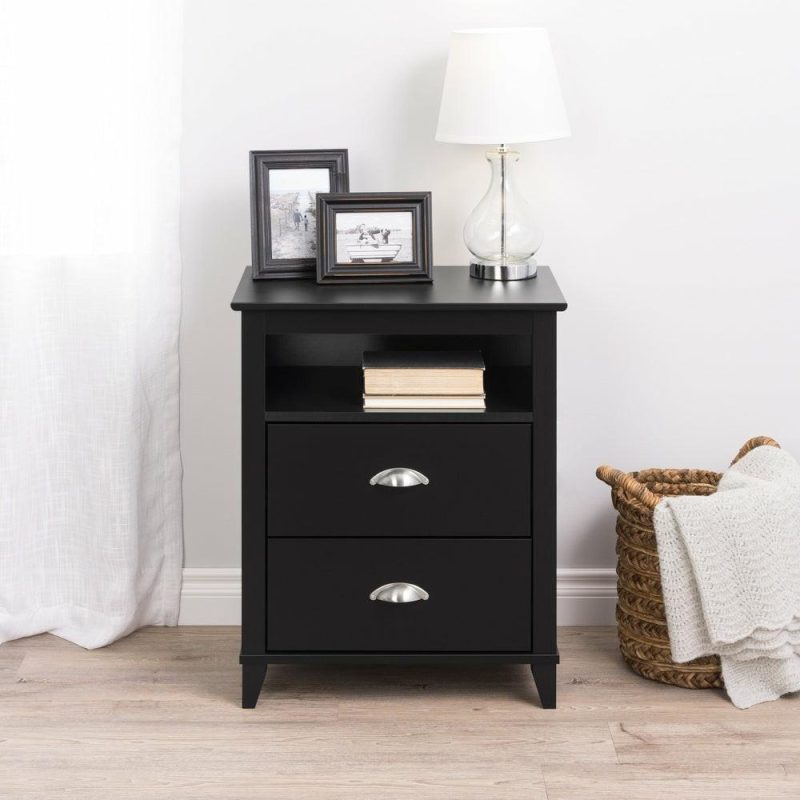 Yaletown 2-Drawer Tall Nightstand – Black Bedroom