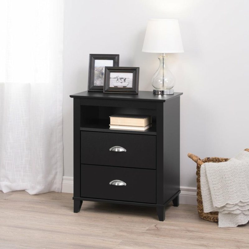 Yaletown 2-Drawer Tall Nightstand – Black Bedroom