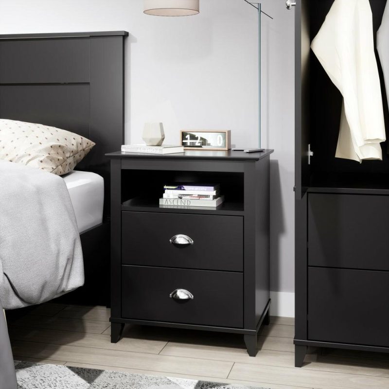 Yaletown 2-Drawer Tall Nightstand – Black Bedroom