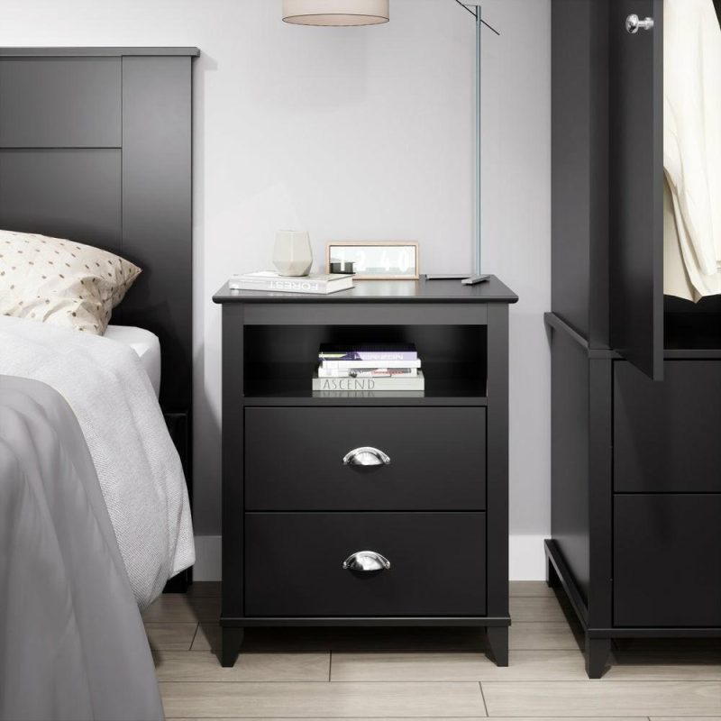 Yaletown 2-Drawer Tall Nightstand – Black Bedroom