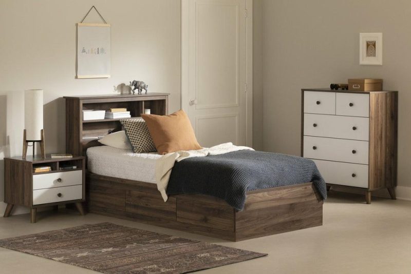 Yodi Bookcase Headboard – Natural Walnut Bedroom