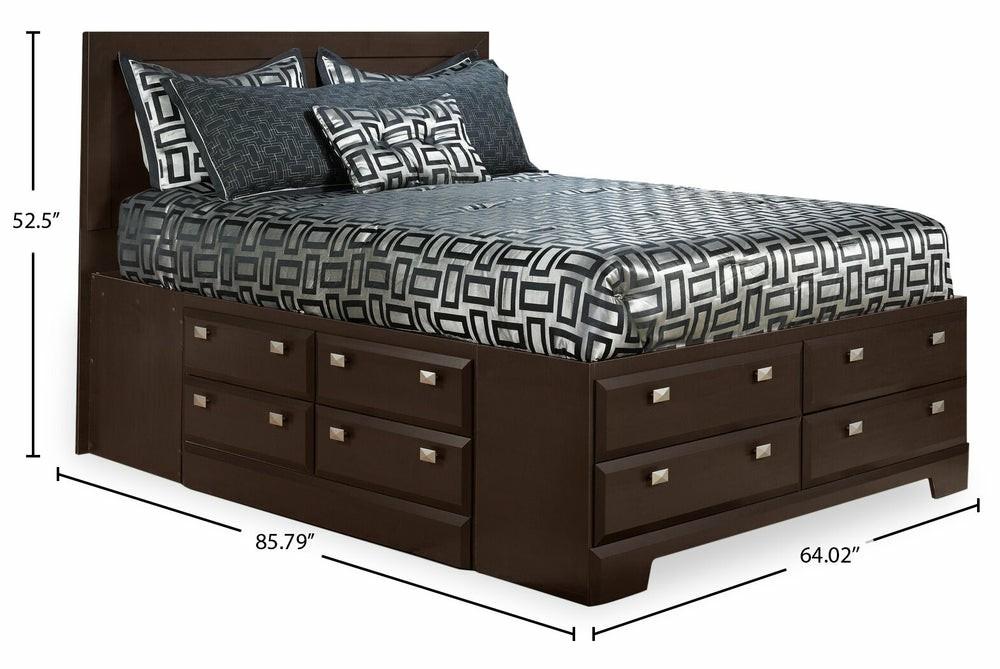 Yorkdale 12-Drawer Platform Bed With Headboard & Storage Frame, Made In Canada, Brown – Queen Size Bedroom