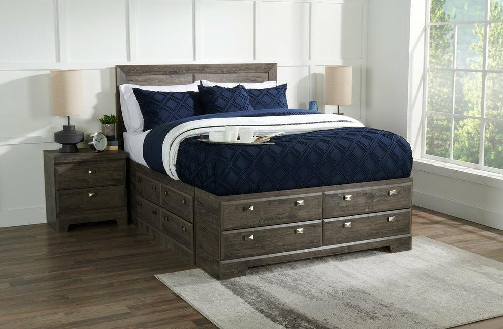 Yorkdale 12-Drawer Platform Bed With Headboard & Storage Frame, Made In Canada, Grey – Queen Size Bedroom