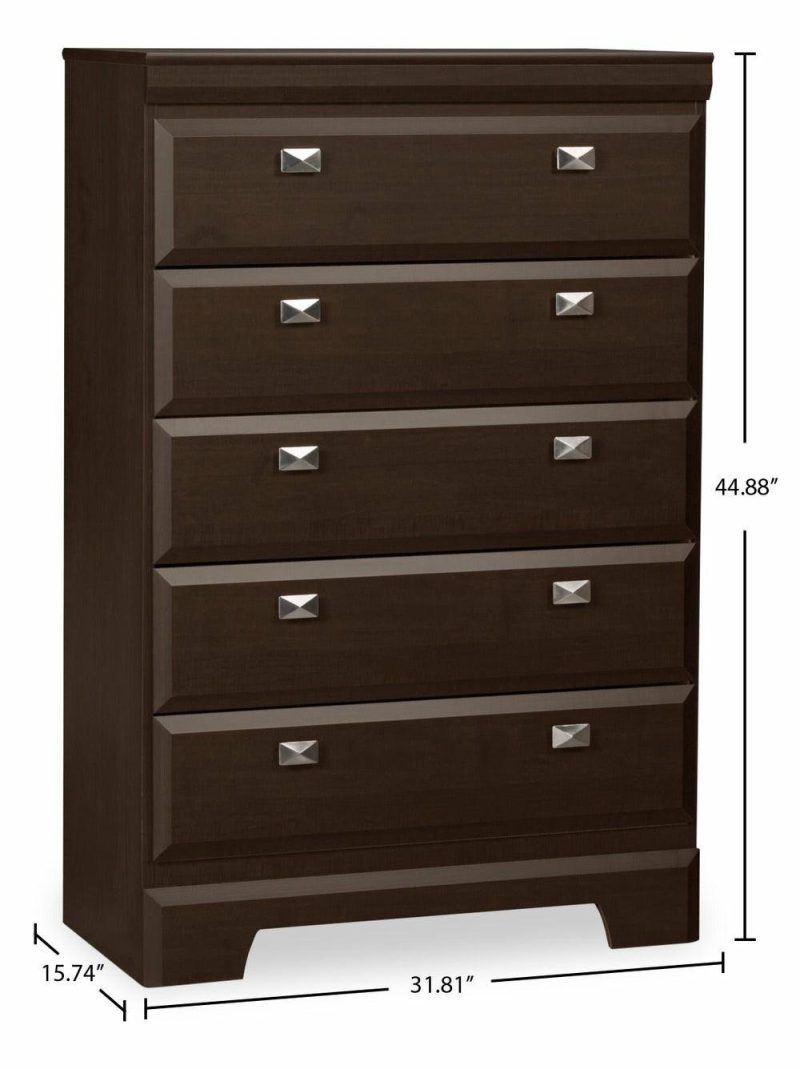 Yorkdale Bedroom Chest Of Drawers, 5-Drawer, 31.1″W X 47.4″H, Made In Canada – Brown Bedroom