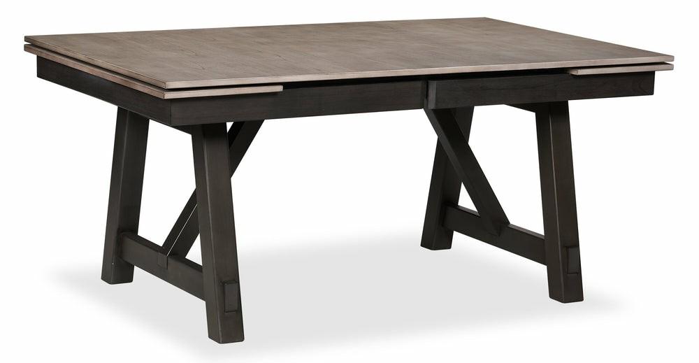 Zao Dining Table With 66-94″W Extension, Melamine, Trestle Base – Brown Dining Room